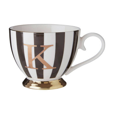 Mug with black and white striped pattern and rose gold letter &