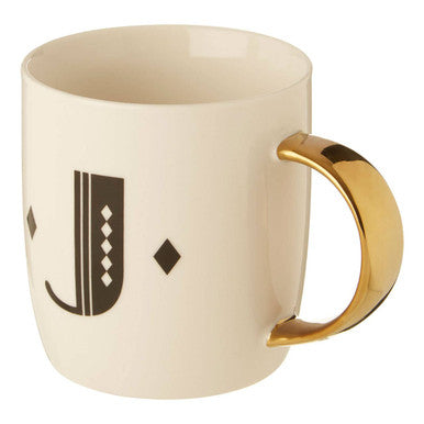 Diamond Deco White Monogram Mug, J