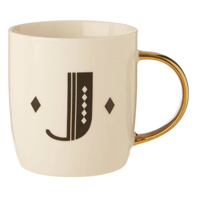 Diamond Deco White Monogram Mug, J