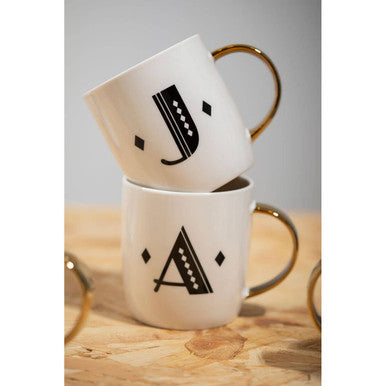 Diamond Deco White Monogram Mug J