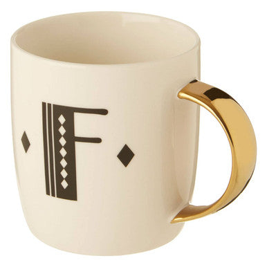 Diamond Deco White Monogram Mug, F