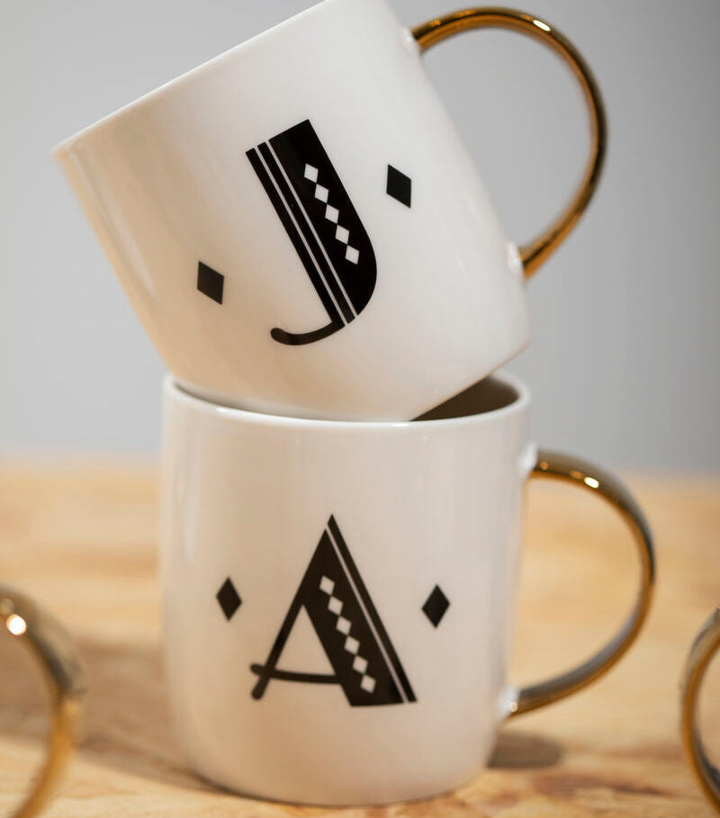 Diamond Deco White Monogram Mug, A