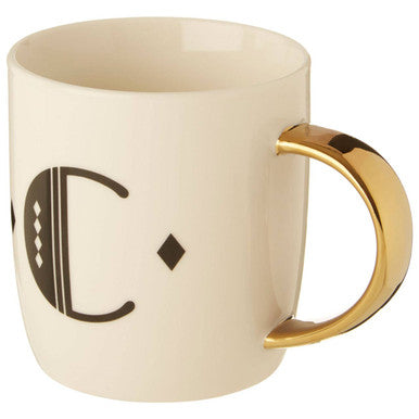 Diamond Deco White Monogram Mug, C