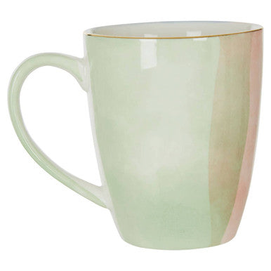 Green mug with a gold rim on a white background