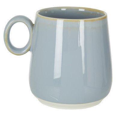 Light blue ceramic mug with a handle on a white background