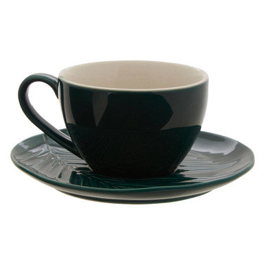 Bali Dark Green Cup And Saucer with Leaf Design