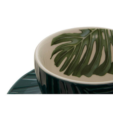 Bali Dark Green Cup And Saucer with Leaf Design