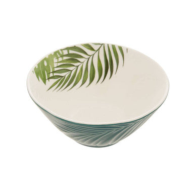 Bali Dark Green Medium Salad Bowl with Leaf Design