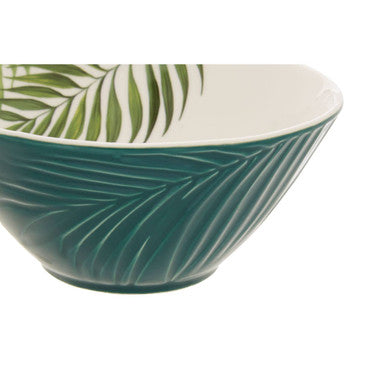 Bali Dark Green Medium Salad Bowl with Leaf Design