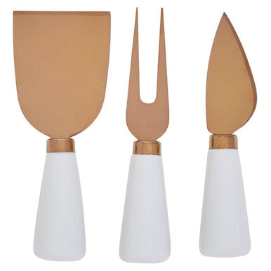 Exbury 3Pc White And Rose Gold Cheese Knife Set
