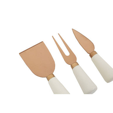 Exbury 3Pc White And Rose Gold Cheese Knife Set
