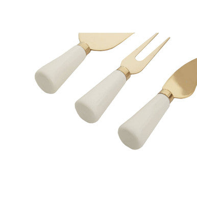 Exbury 3Pc White And Light Gold Cheese Knife Set