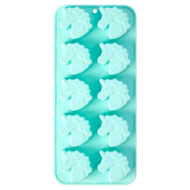 Silicone mold with horse-shaped cavities on a white background