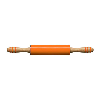 Orange rolling pin with wooden handle on a white background