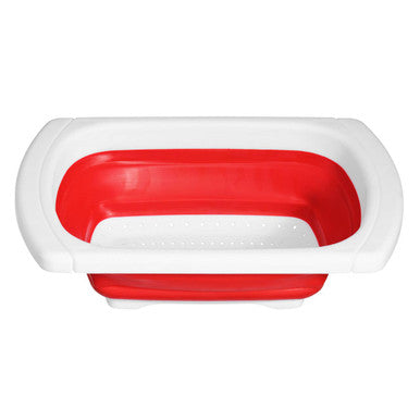 Red and white inflatable bathtub on a white background