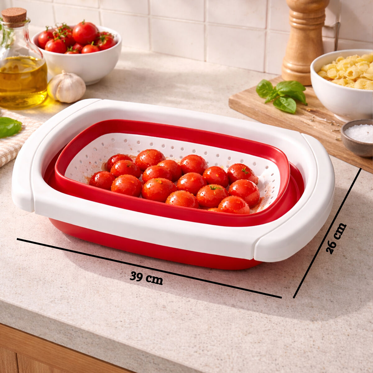 Zing Red Over Sink Collapsible Colander