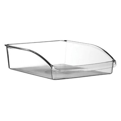 Clear plastic letter tray on a white background