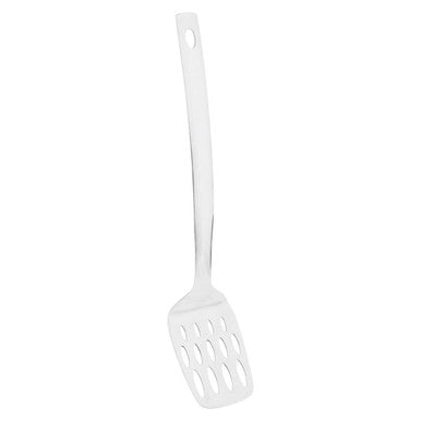 White slotted spatula on a white background