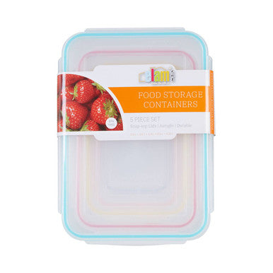 Herrela 5Pc Rectangular Food Containers With Airtight Lids