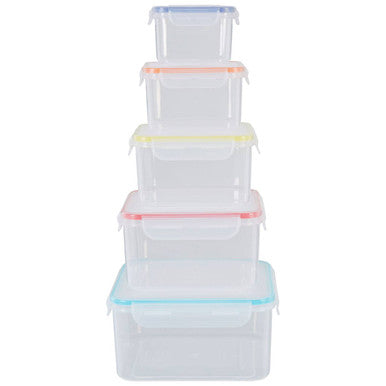 Herrela 5Pc Square Food Containers With Airtight Lids