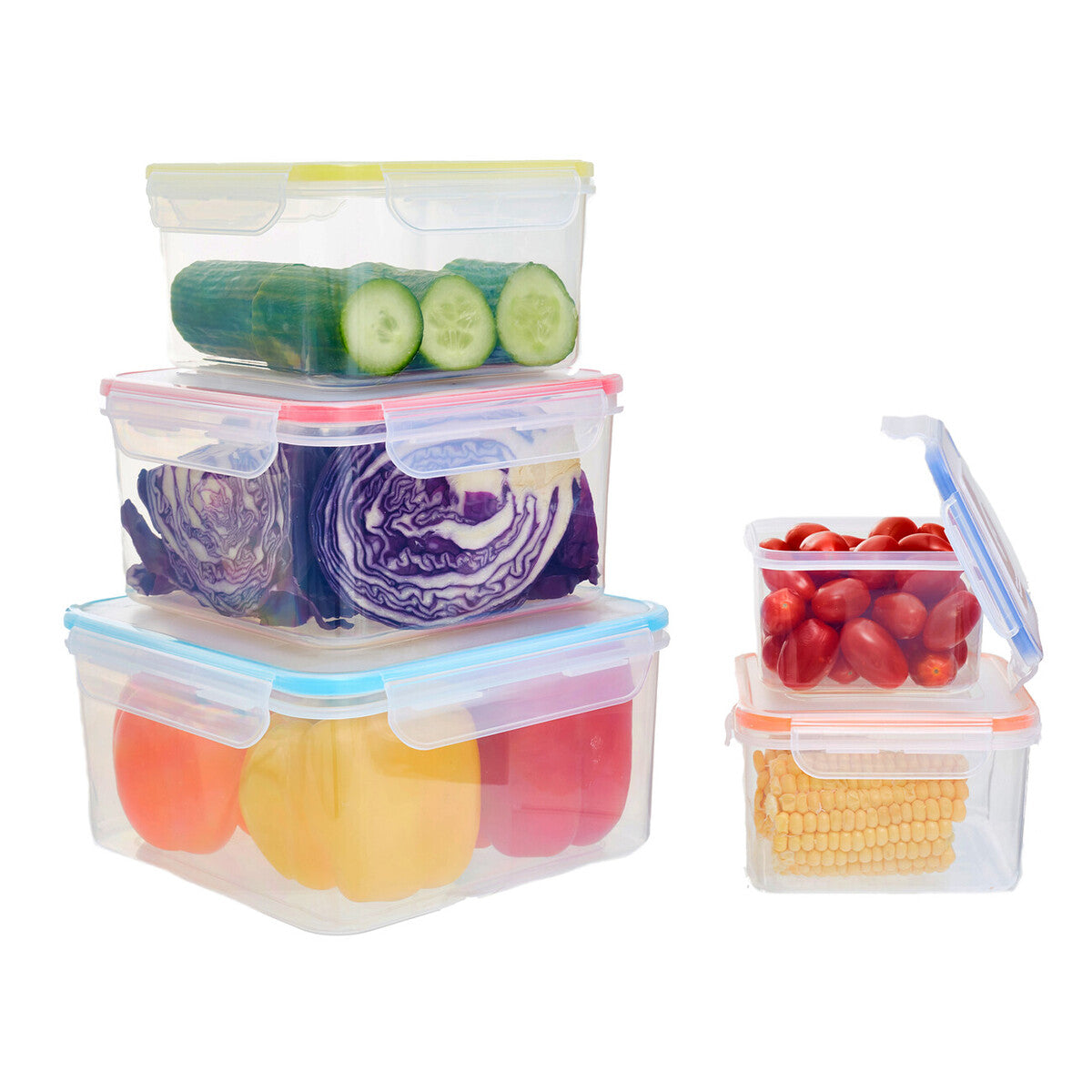 Herrela 5Pc Square Food Containers With Airtight Lids