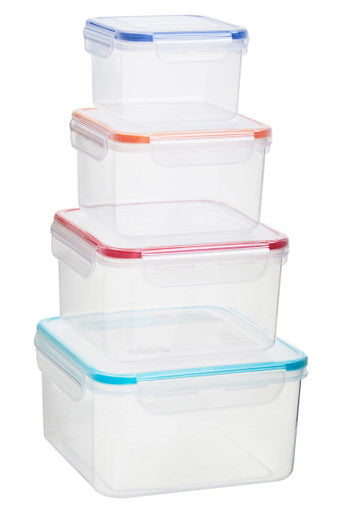 Herrela 4Pc Square Food Containers With Airtight Lids