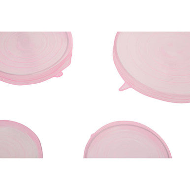 Set Of Six Zing Pink Silicone Lids