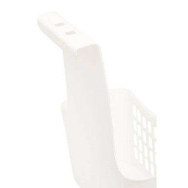 White plastic strainer on a white background