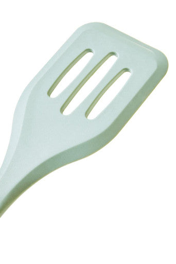 Light blue silicone spatula on a white background