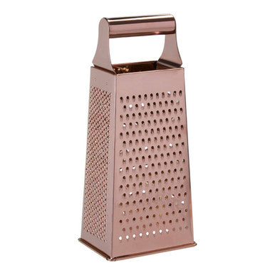 Rose gold box grater on a white background