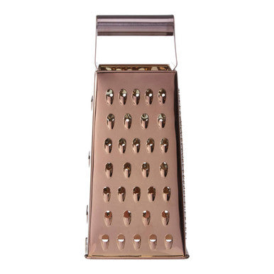 Rose gold box grater on a white background