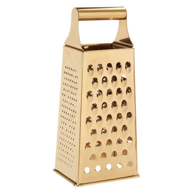 Gold box grater on a white background