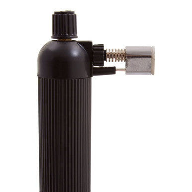 Black gas cylinder with a nozzle on a white background