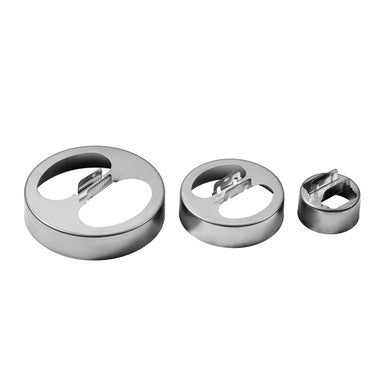 Set of three metallic rings on a white background
