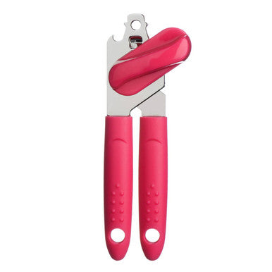 Pink can opener with a white background