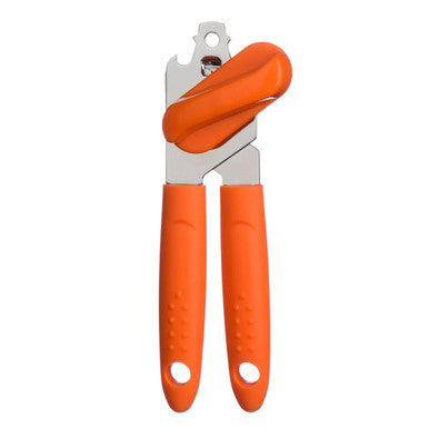 Orange can opener with a white background