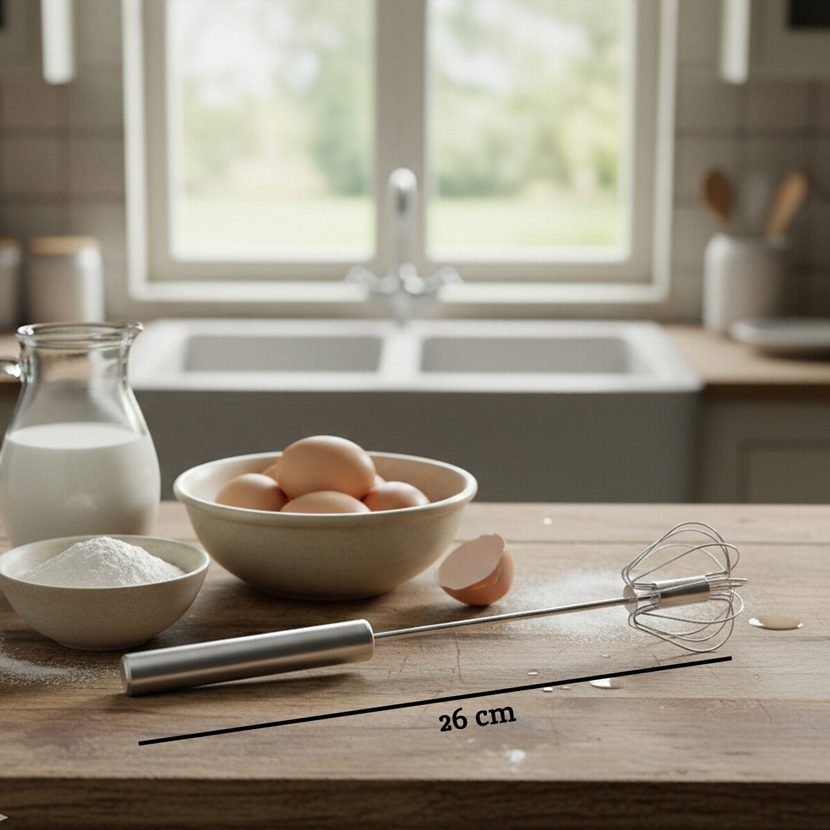Press And Spin Silver Finish 26Cm Whisk | Zamin