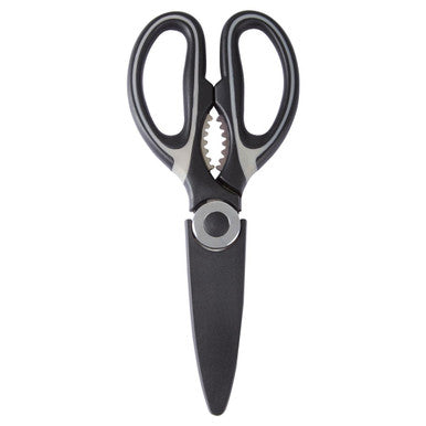 Black kitchen shears on a white background