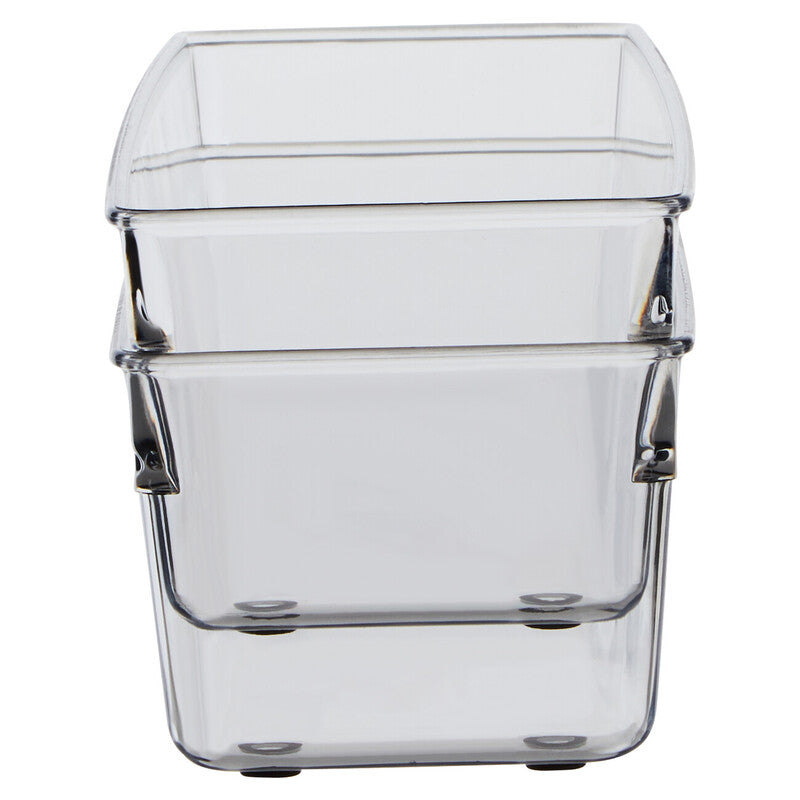 Clear glass container with a lid on a white background