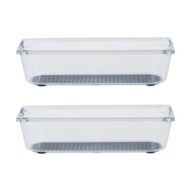 Two clear plastic containers with lids on a white background