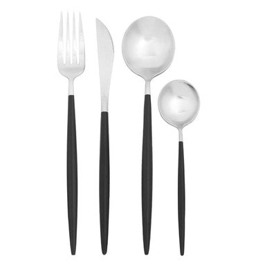 Avie 16 Piece Matte Silver And Black Cutlery Set