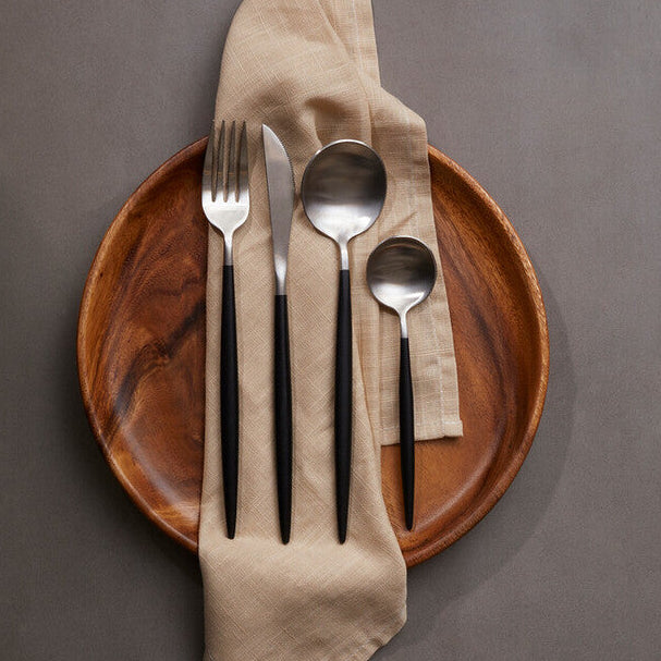 Avie 16 Piece Matte Silver And Black Cutlery Set