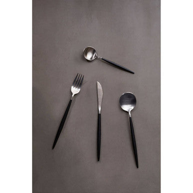 Avie 16 Piece Matte Silver And Black Cutlery Set