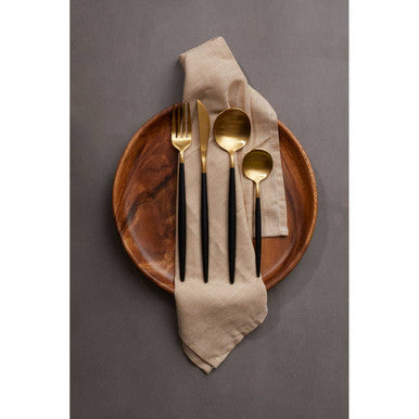 Avie 16 Piece Black And Matte Gold Cutlery Set