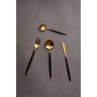 Avie 16 Piece Black And Matte Gold Cutlery Set