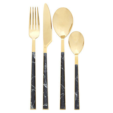 Avie 16 Piece Black Faux Marble Cutlery Set