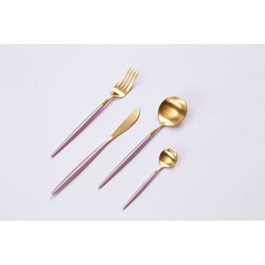 Avie 16 Piece Pink And Gold Finish Cutlery Set