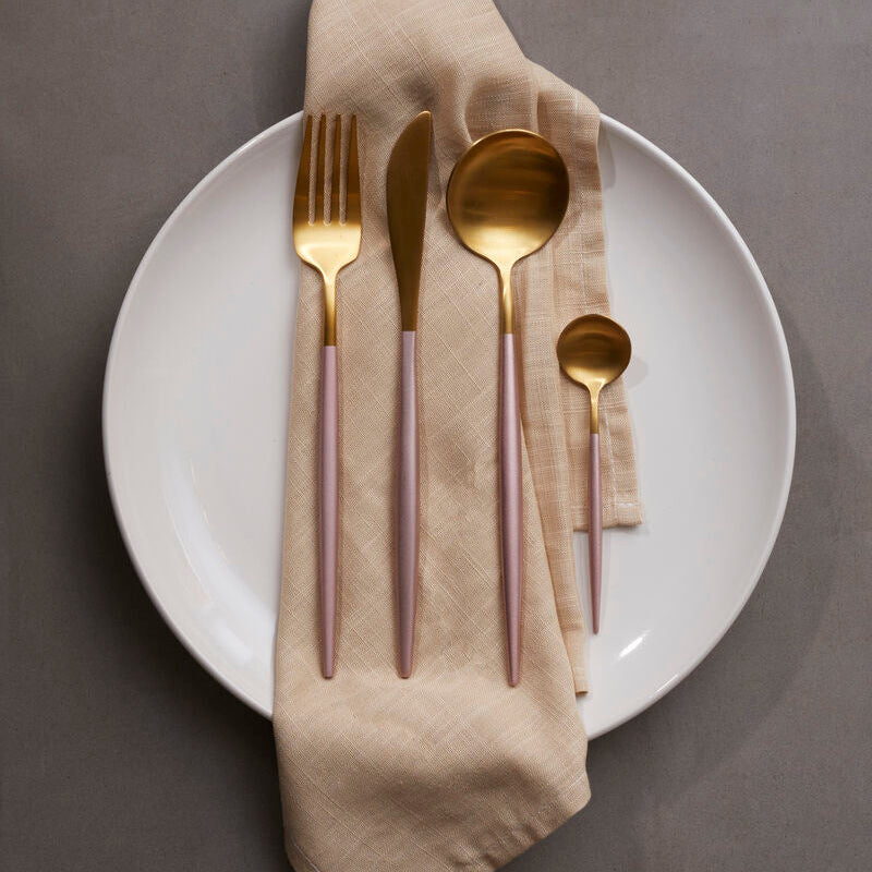 Avie 16 Piece Pink And Gold Finish Cutlery Set