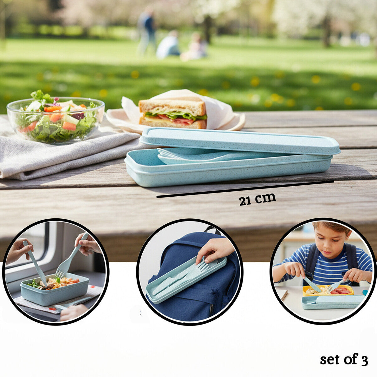 Mimo 3 Piece Mint Wheat Straw Travel Cutlery Set
