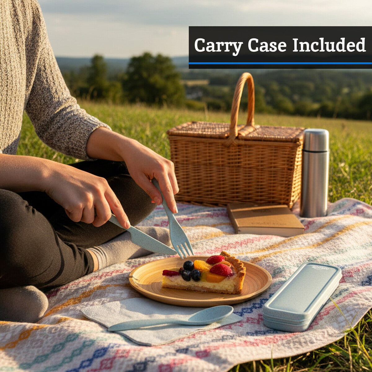 Mimo 3 Piece Mint Wheat Straw Travel Cutlery Set